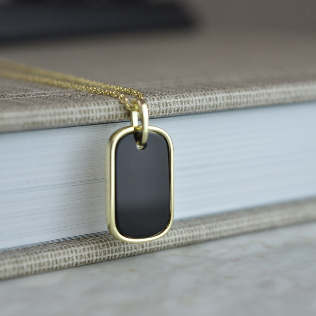 Black Onyx Dog Tag Necklace