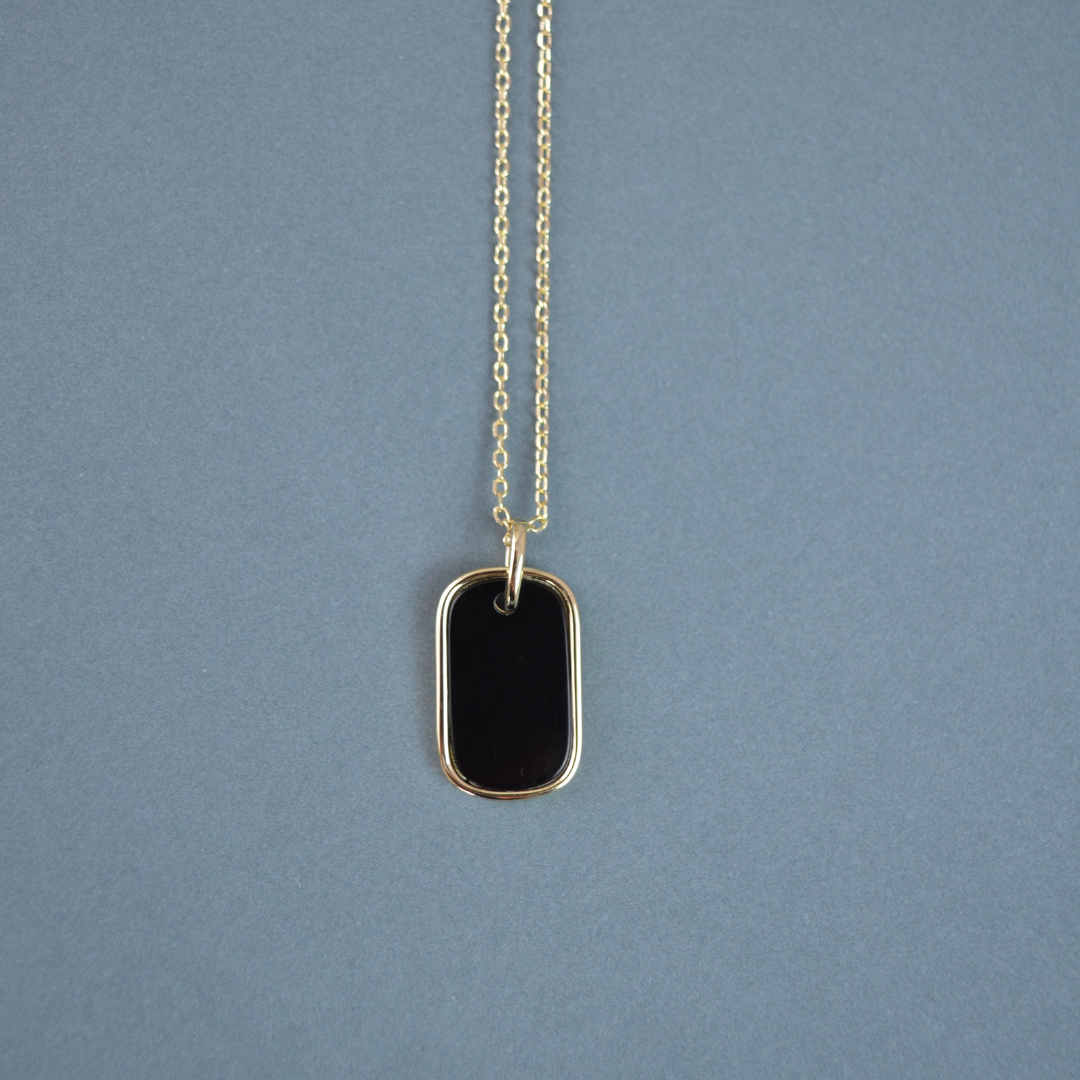 Black Onyx Dog Tag Necklace