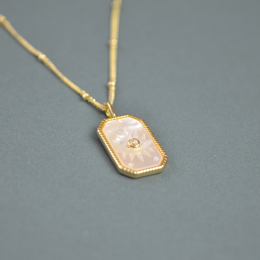 Evil Eye in Mother of Pearl Rectangle Necklace