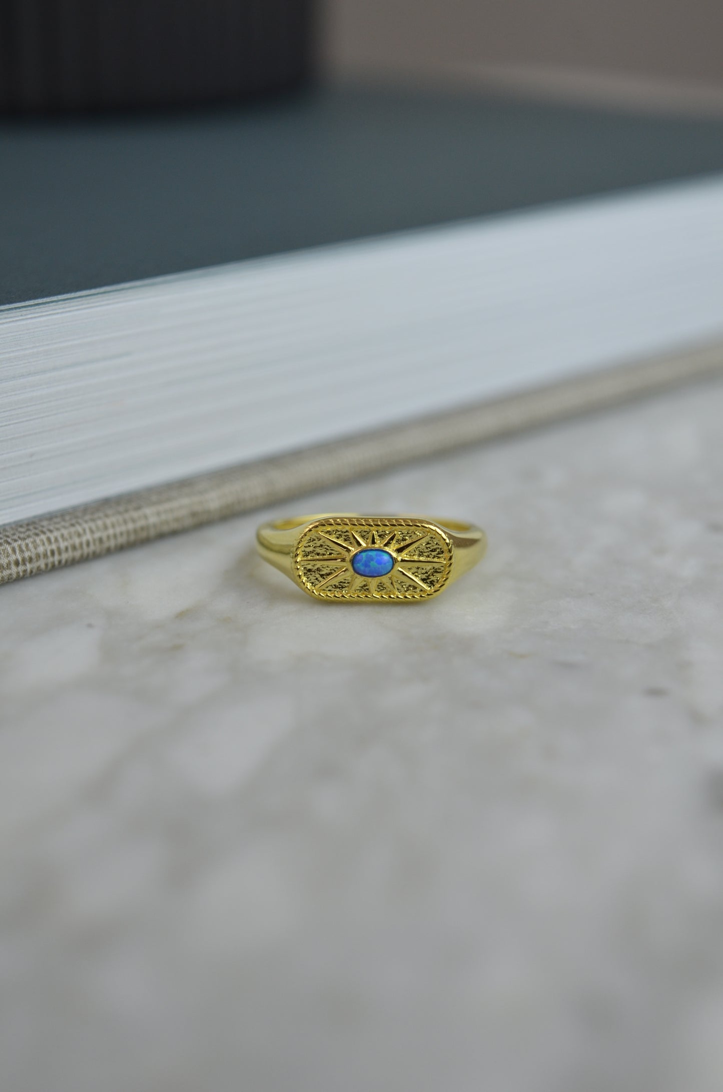 Blue Opal Sunshine Signet Ring