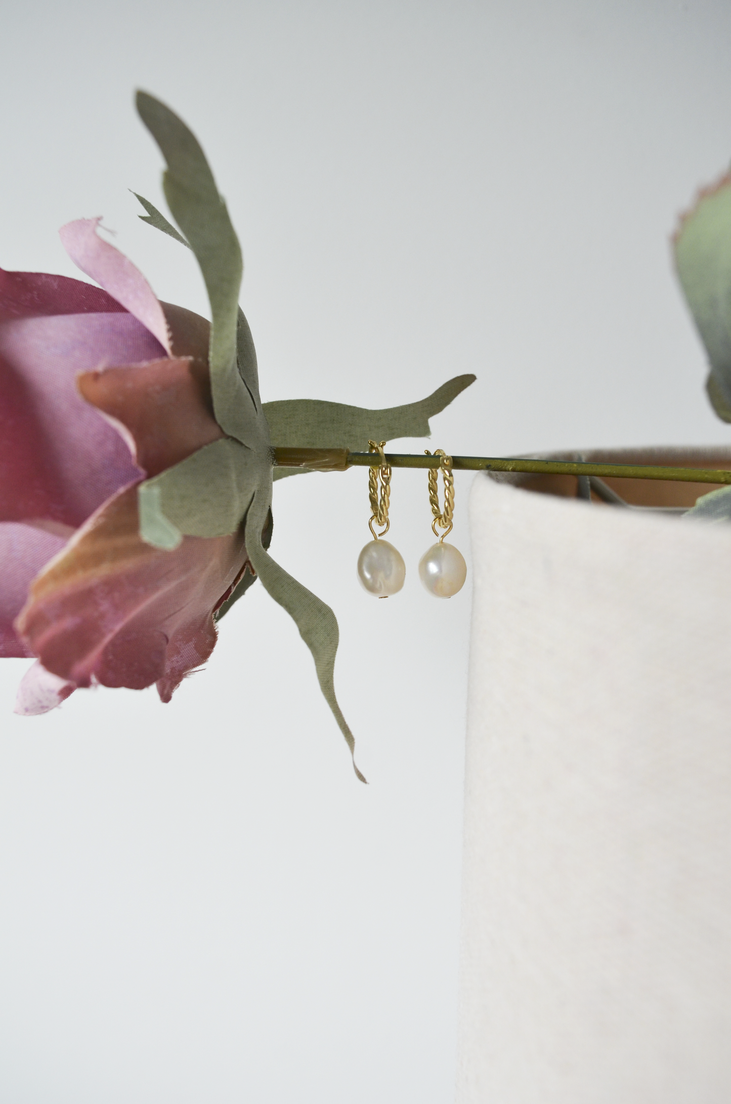 Rope Hoops with Dangling Pearl Earrings