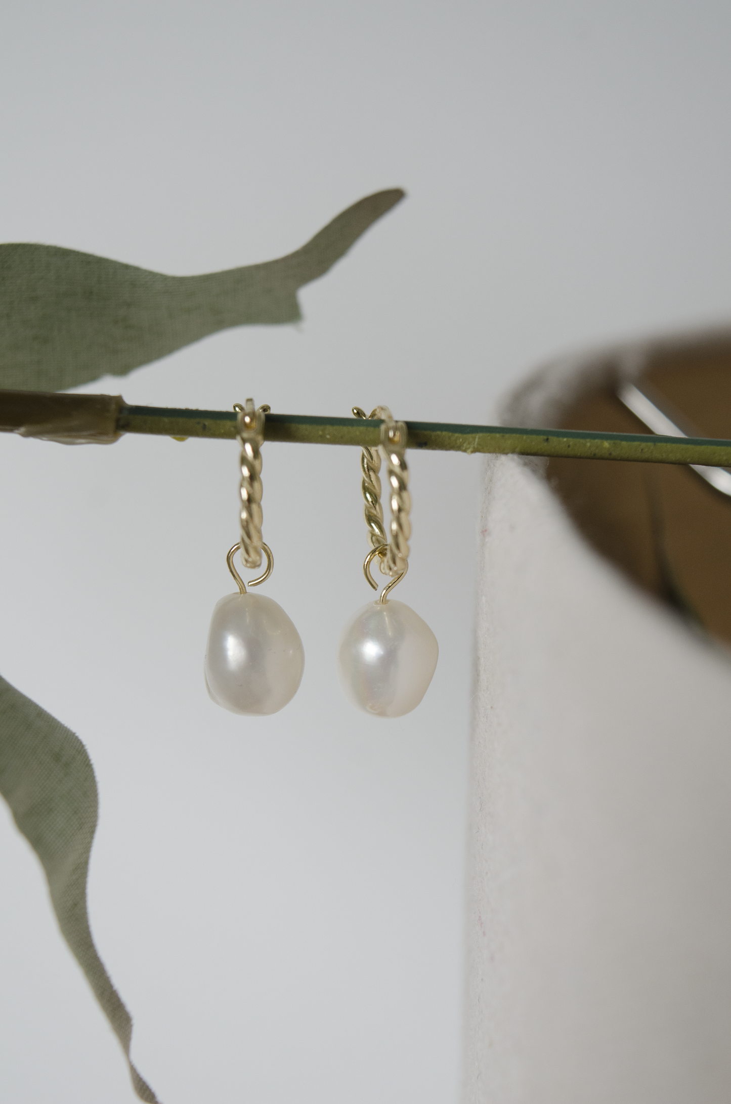 Rope Hoops with Dangling Pearl Earrings