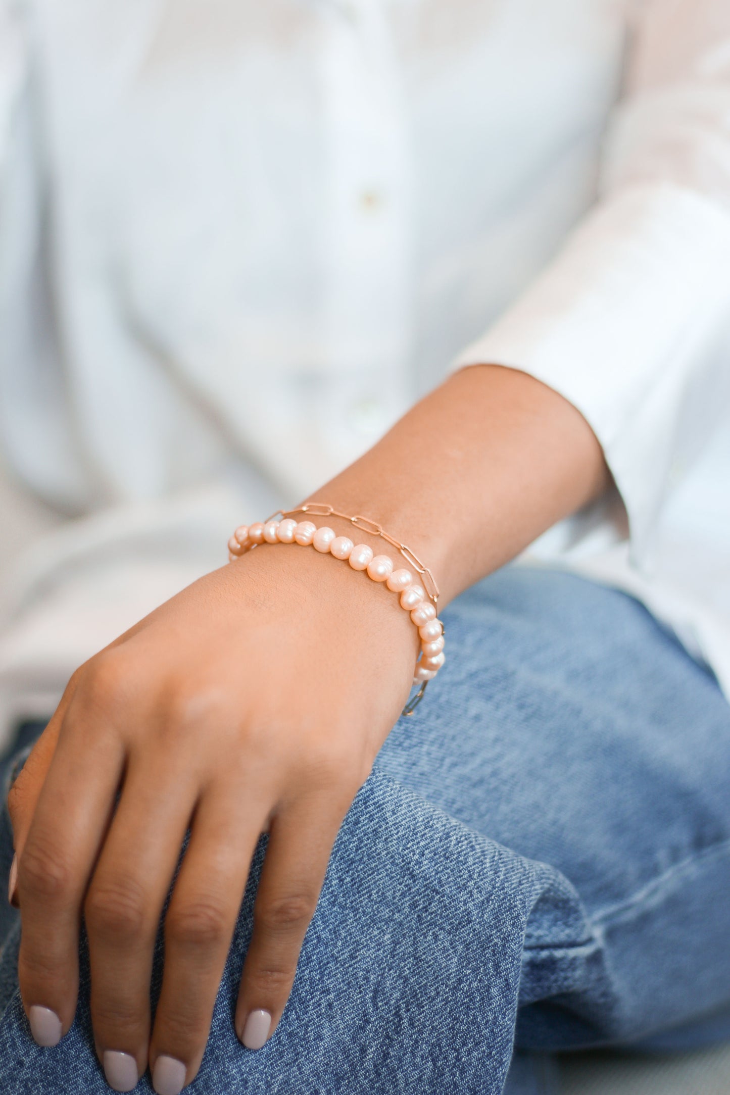 Peach Pink Freshwater Pearl Bracelet