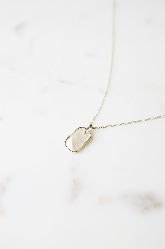 Mother of Pearl Dog Tag Necklace