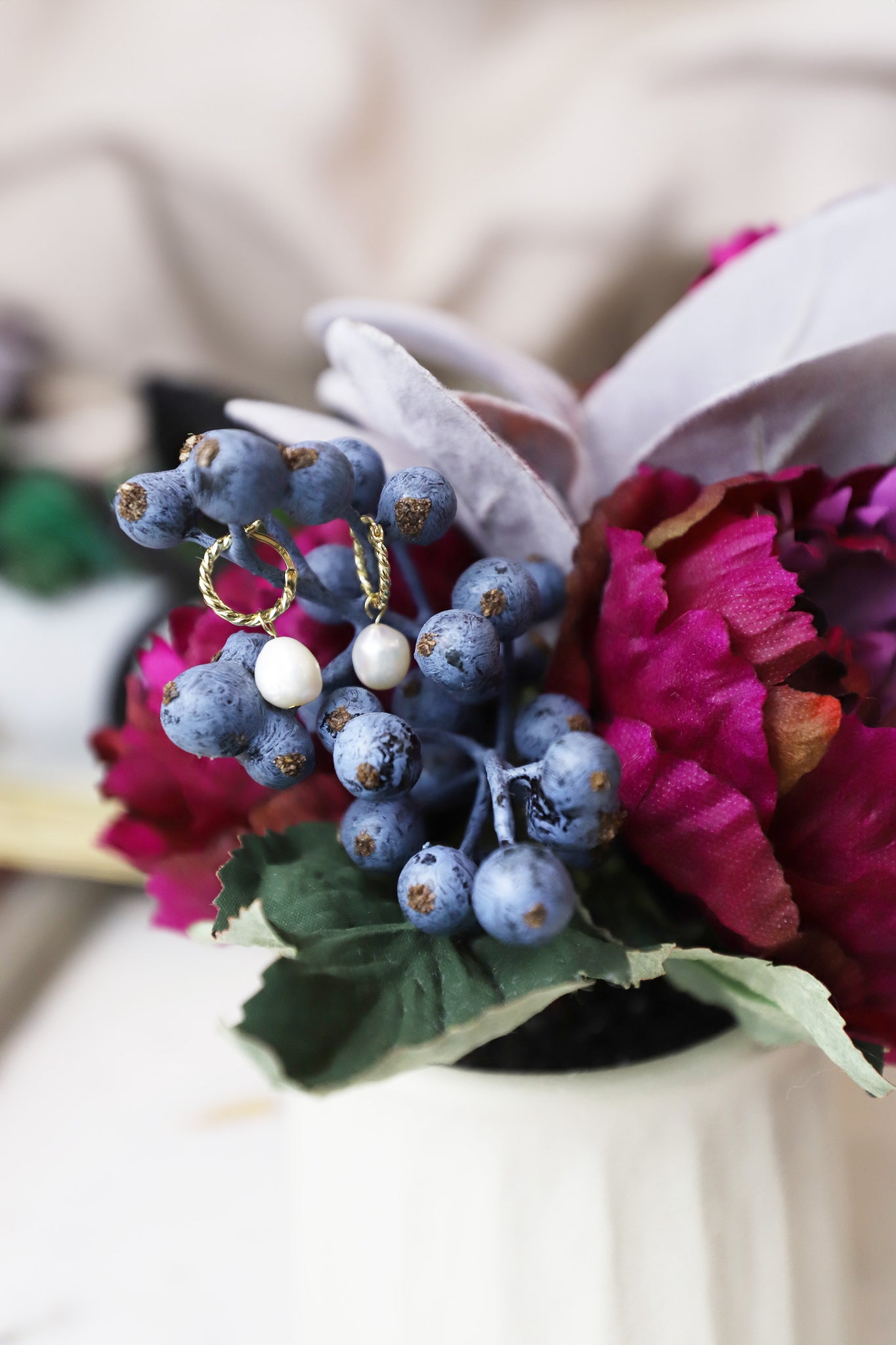 Rope Hoops with Dangling Pearl Earrings