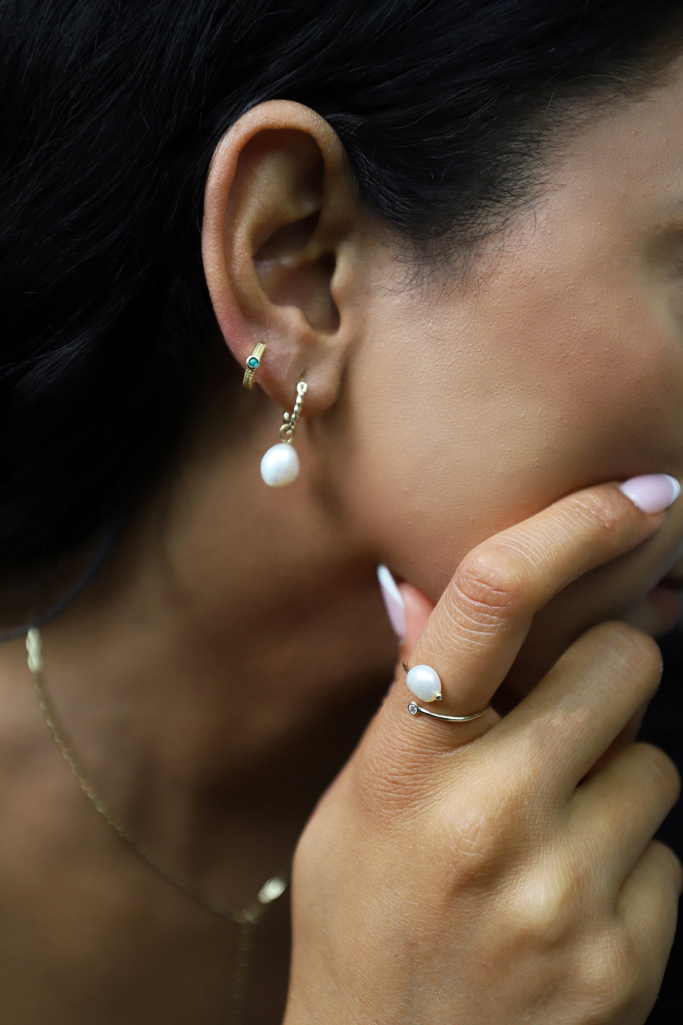 Rope Hoops with Dangling Pearl Earrings