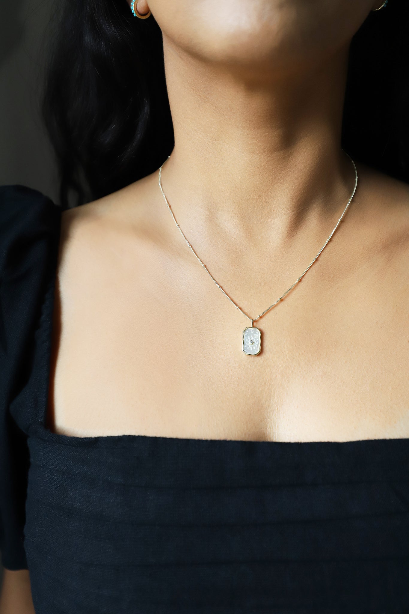 Evil Eye in Mother of Pearl Rectangle Necklace