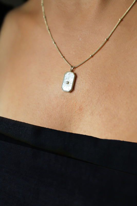 Evil Eye in Mother of Pearl Rectangle Necklace