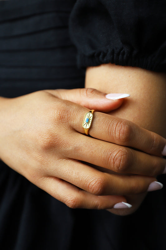 Blue Opal Sunshine Signet Ring