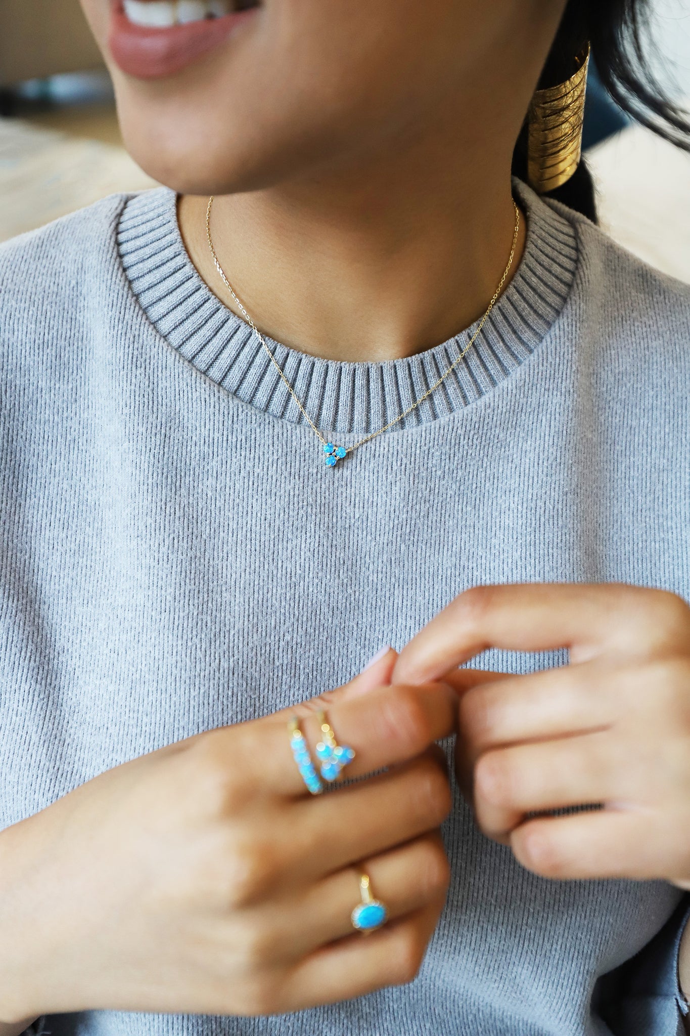 Blue Opal Tri-Stone Necklace