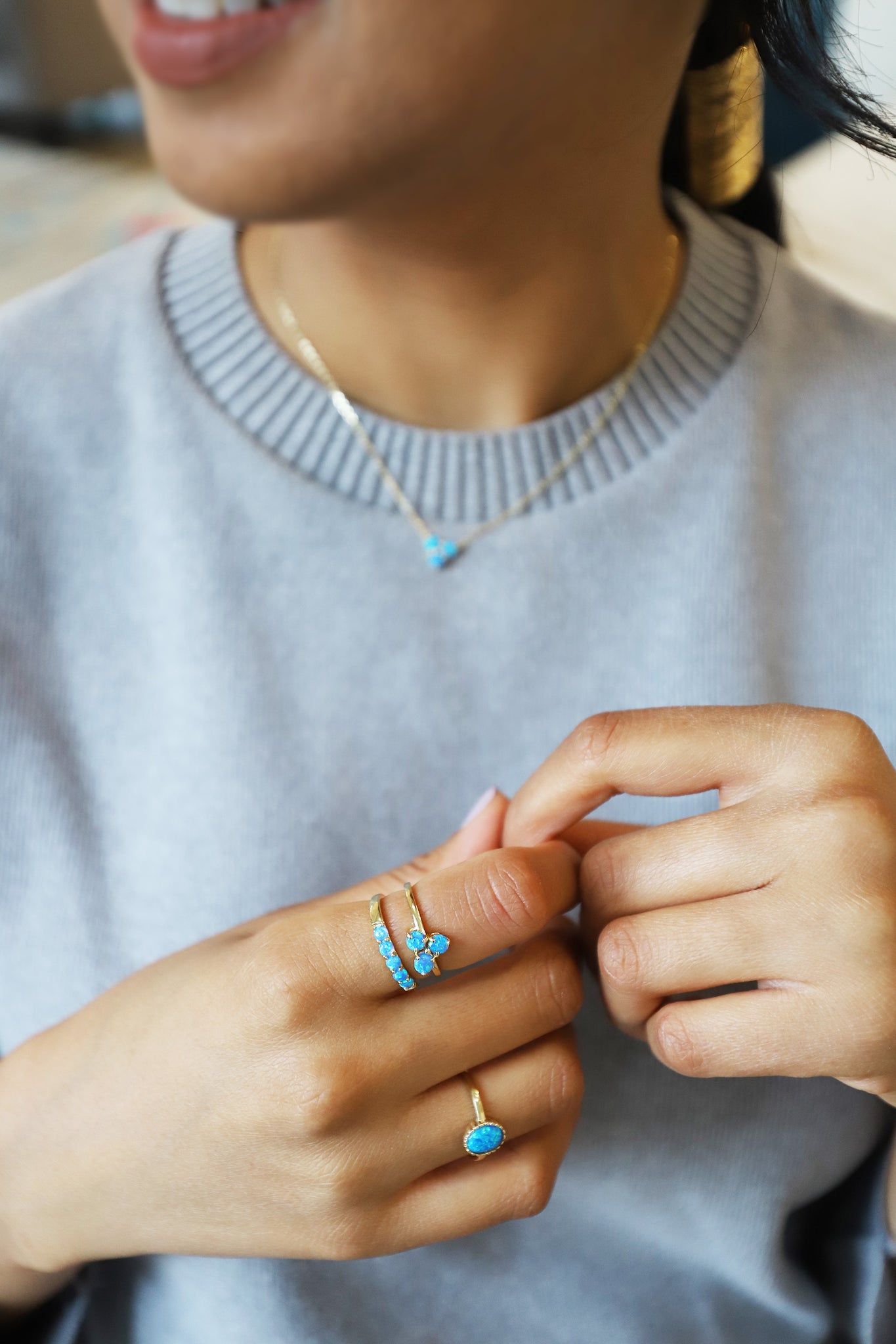 Blue Opal Oval Ring