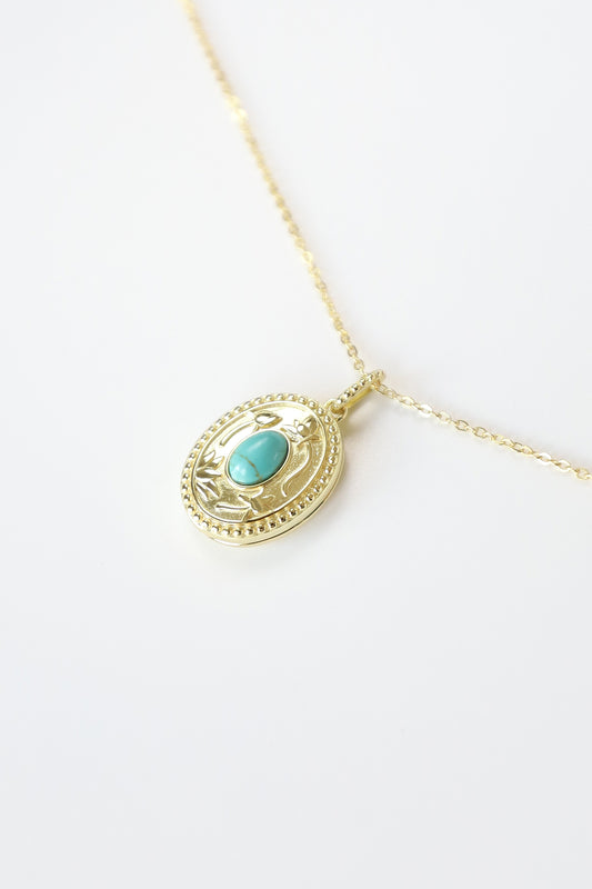 Turquoise Oval Detailed Locket Necklace